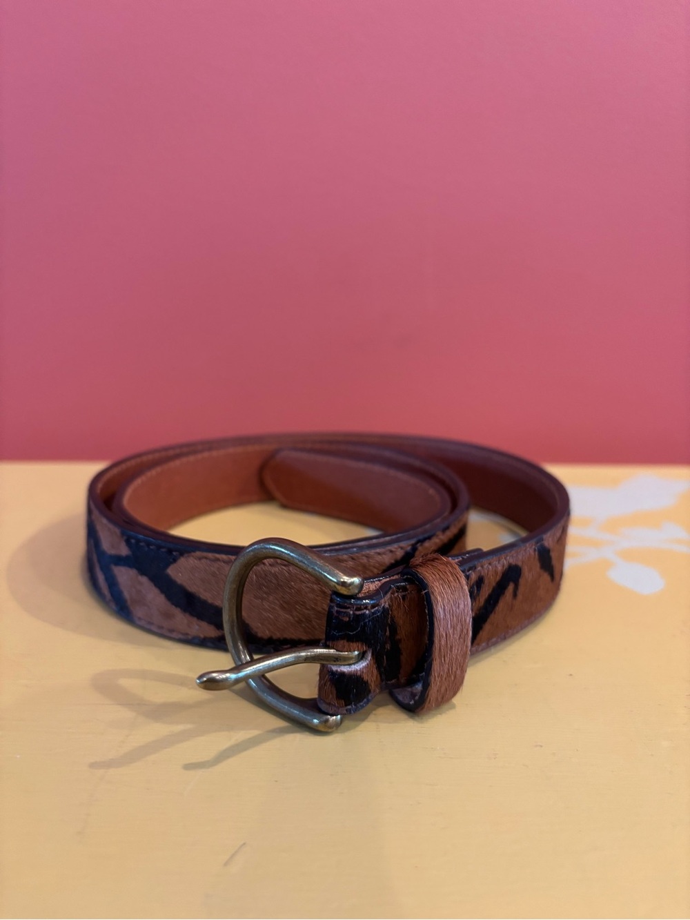 Madewell Tiger Stripe Calf Hair Leather Belt  - Size Medium